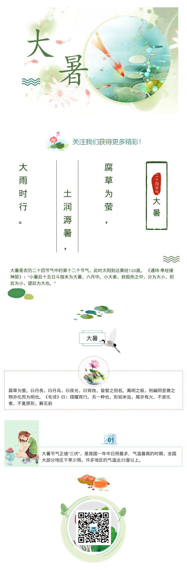 大暑节气夏季绿色荷花模板