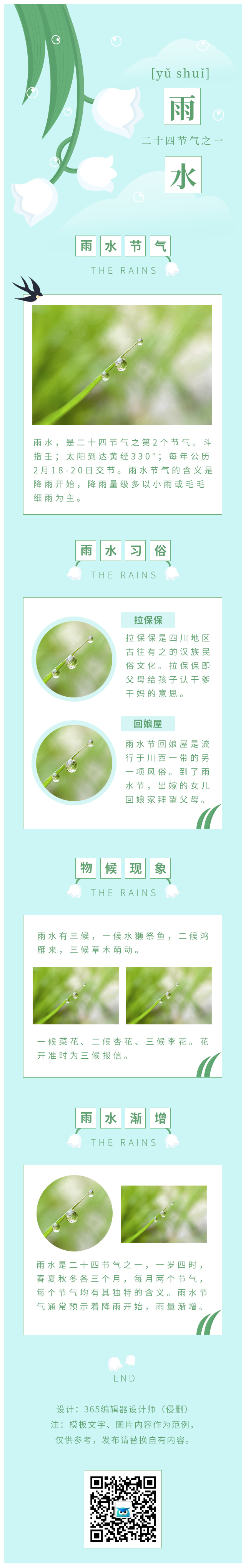 二十四节气雨水绿色简约清新春季传统节气